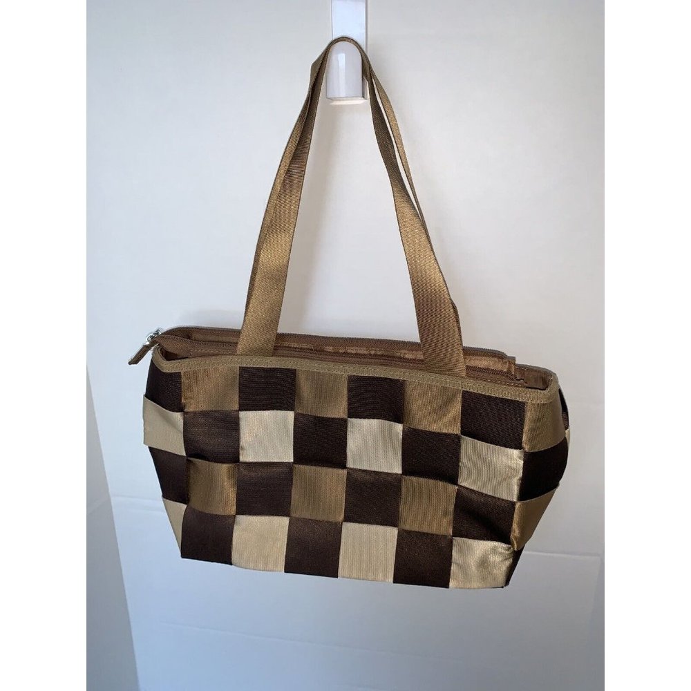 Comely Seatbelt Polywoven Handbag Shoulder Bag Tote Full Zip Brown